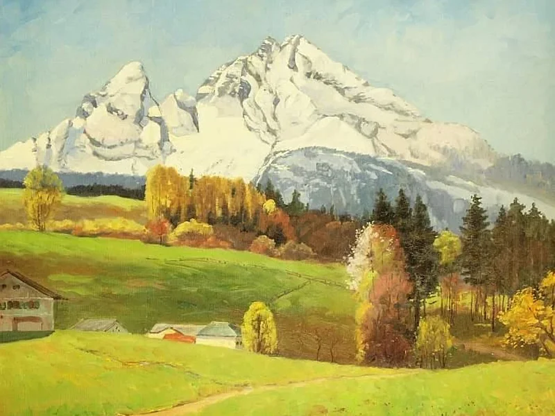 1881-Franz Frankl - Paesaggio primaverile di fronte ad alte montagne